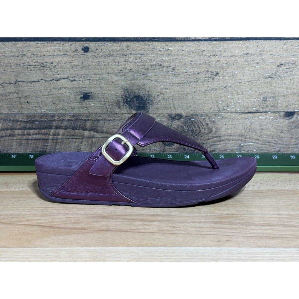 🔥Fitflop Women's Lulu Adjustable Leather Toe-Post Sandals Size 9 Plum Colorway - Picture 4 of 10